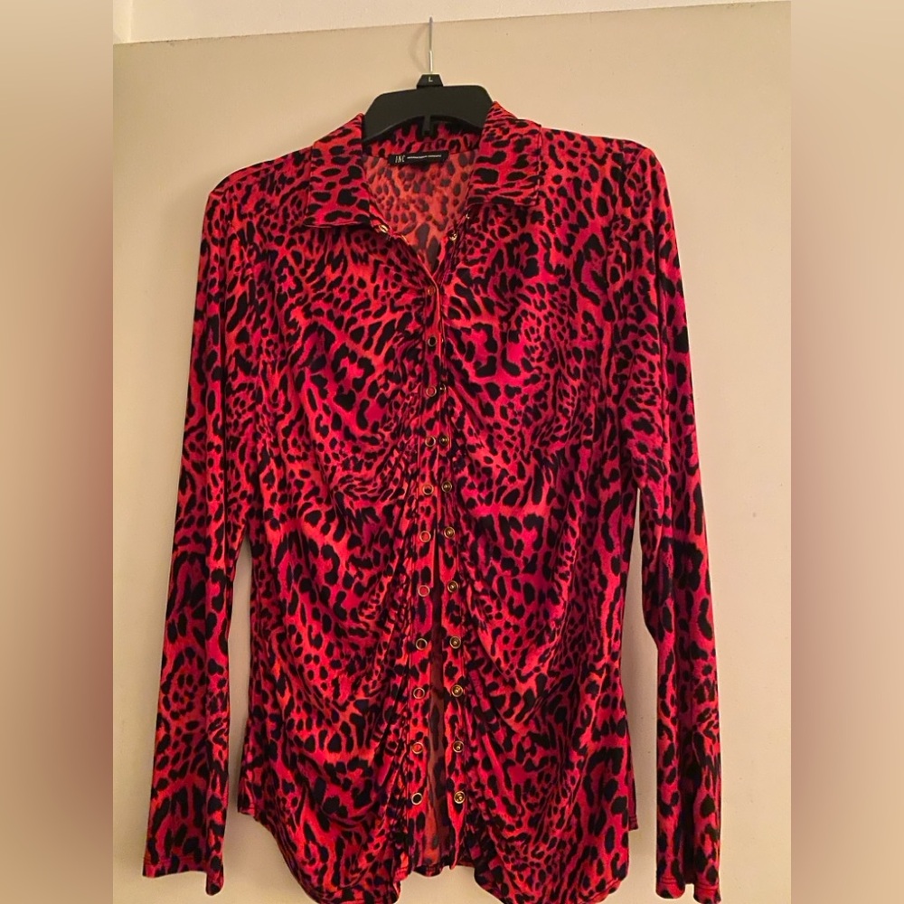 INC International Concepts Red Animal Print Blouse